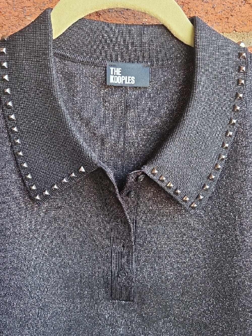 The Kooples Shimmer Knit Studded Polo Top - Picture 5 of 9